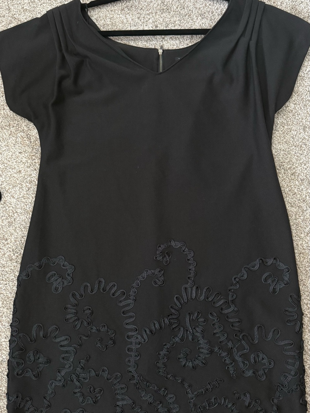 Tiana B. Black Asymmetrical Dress with Swirl Appliqué